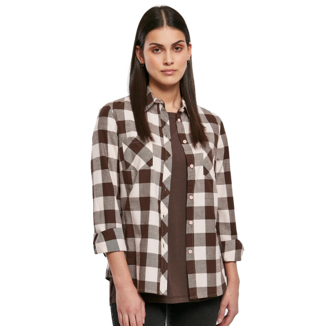 Urban Classics Geruit flanellen overhemd met omgeslagen manchet dames UTTN450_pinkbrown large