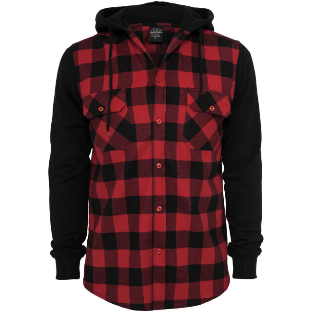 Urban Classics Heren geruit flanellen overhemd met capuchon en lange mouwen UTTN409_redblack large