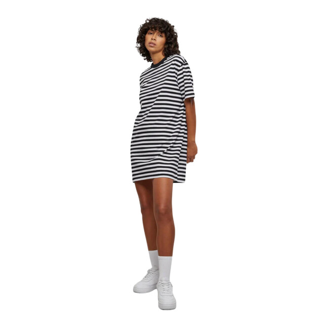 Urban Classics Dames gestreept oversized t-shirt jurk UTTN367_whiteblack large