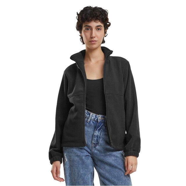 Urban Classics Dames effen polar fleece dubbellaags jas UTTN1659_black large