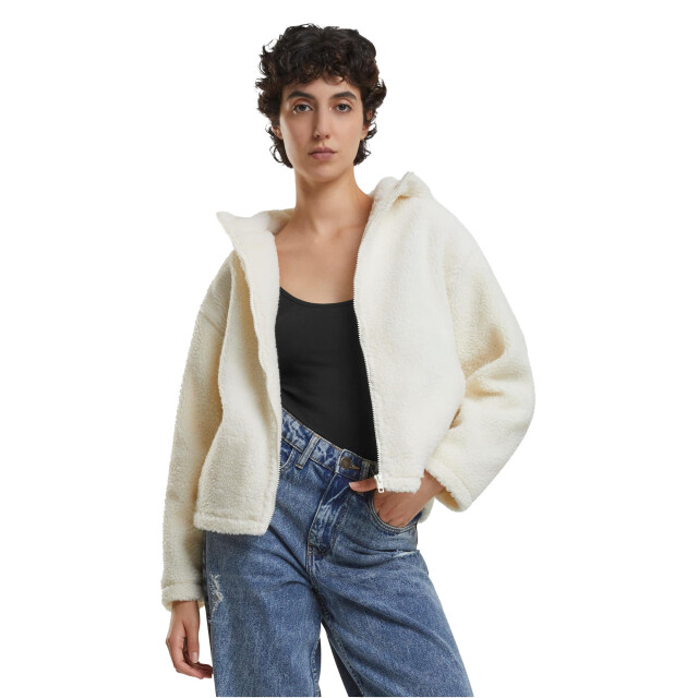 Urban Classics Dames sherpa fleecejas met capuchon UTTN1660_whitesand large