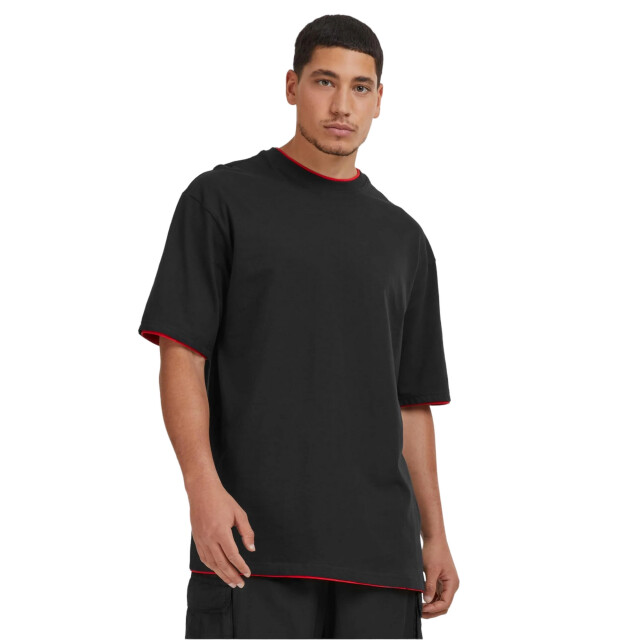 Urban Classics Heren lang t-shirt met contrastdetail UTTN374_blackred large