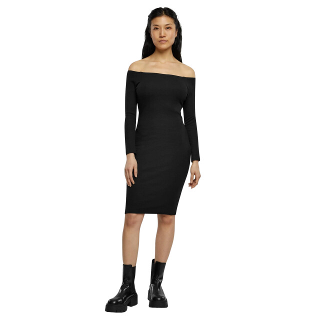 Urban Classics Dames ribbed off shoulders jurk met lange mouwen UTTN353_black large