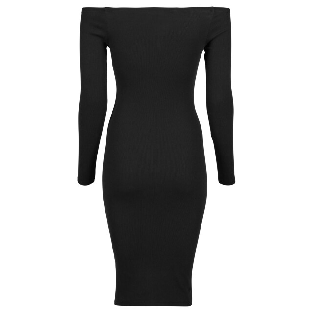 Urban Classics Dames ribbed off shoulders jurk met lange mouwen UTTN353_black large