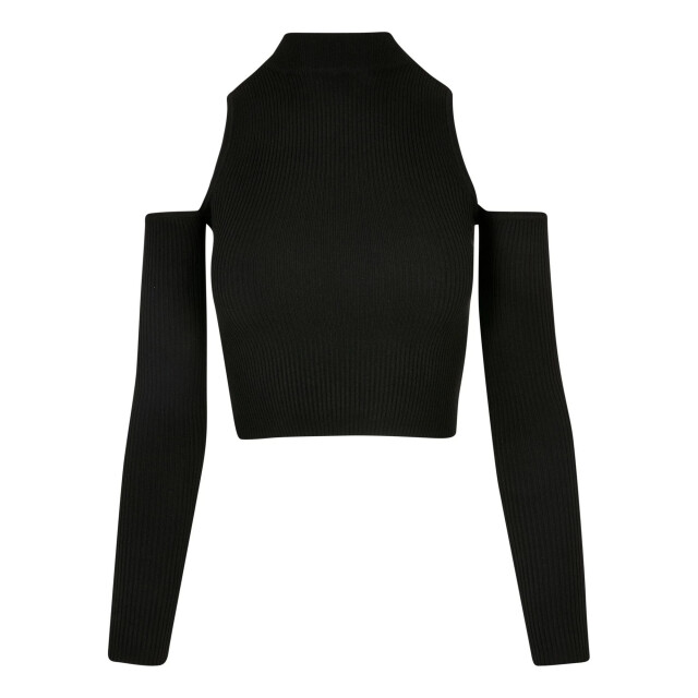 Urban Classics Dames ribgebreide schouderuitsnijdingen top met lange mouwen UTTN280_black large