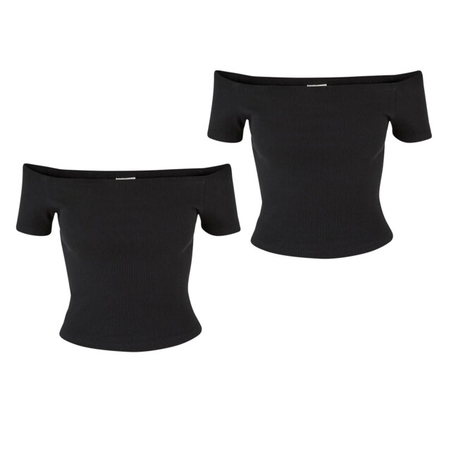 Urban Classics Dames geribd organic cotton off shoulder top (set van 2) UTTN1559_black large