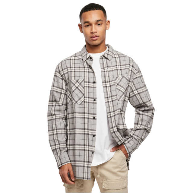 Urban Classics Heren geruit oversized shirt lang UTTN227_greyblack large
