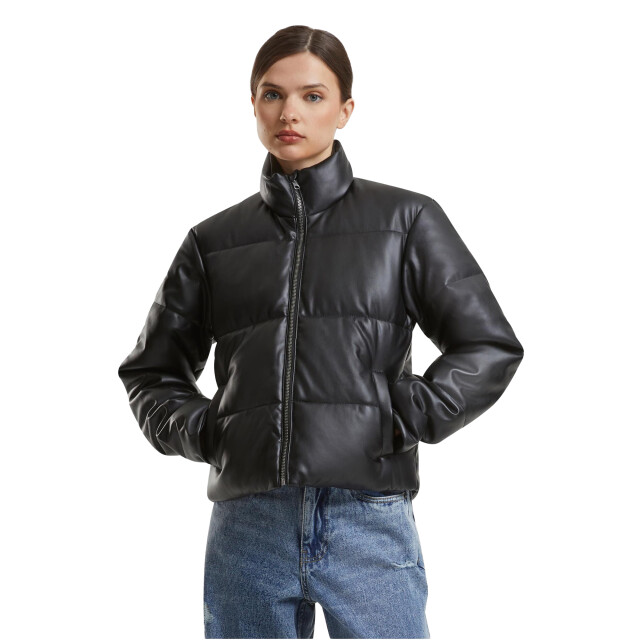 Urban Classics Dames synthetisch leren pufferjack UTTN1661_black large