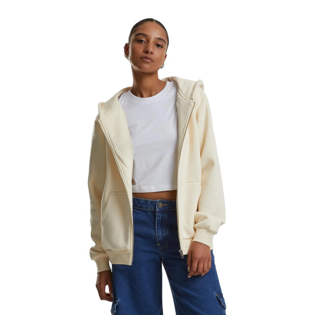 Urban Classics Dames fluffy full zip hoodie UTTN1640_whitesand large
