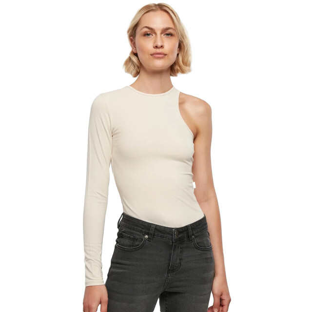 Urban Classics Dames asymmetrische organic stretch bodysuit UTTN1266_whitesand large