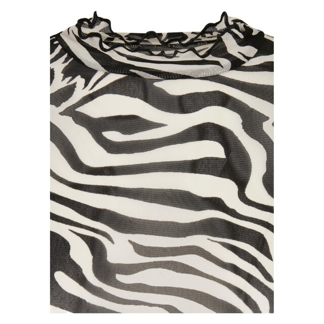 Urban Classics Dames mesh schildpadhals top met all-over print en lange mouwen UTTN1268_whiteblack large
