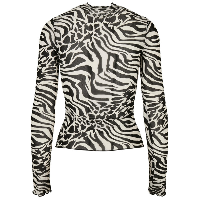 Urban Classics Dames mesh schildpadhals top met all-over print en lange mouwen UTTN1268_whiteblack large