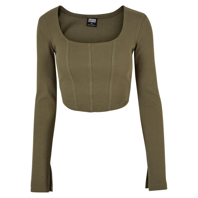 Urban Classics Dames geribde top met lange mouwen UTTN1485_olive large