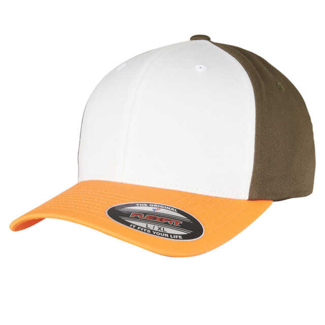 Flexfit Driekleurige baseballpet UTTN1448_neonorangewhiteolive large