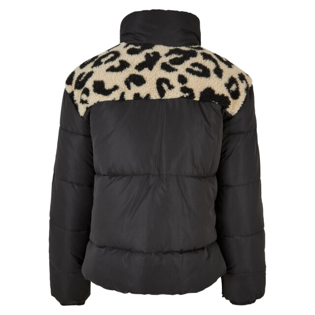 Urban Classics Dames sherpa pufferjas met luipaardprint UTTN1309_blacksand large