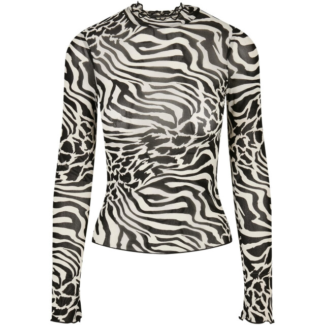 Urban Classics Dames mesh schildpadhals top met all-over print en lange mouwen UTTN1268_whiteblack large