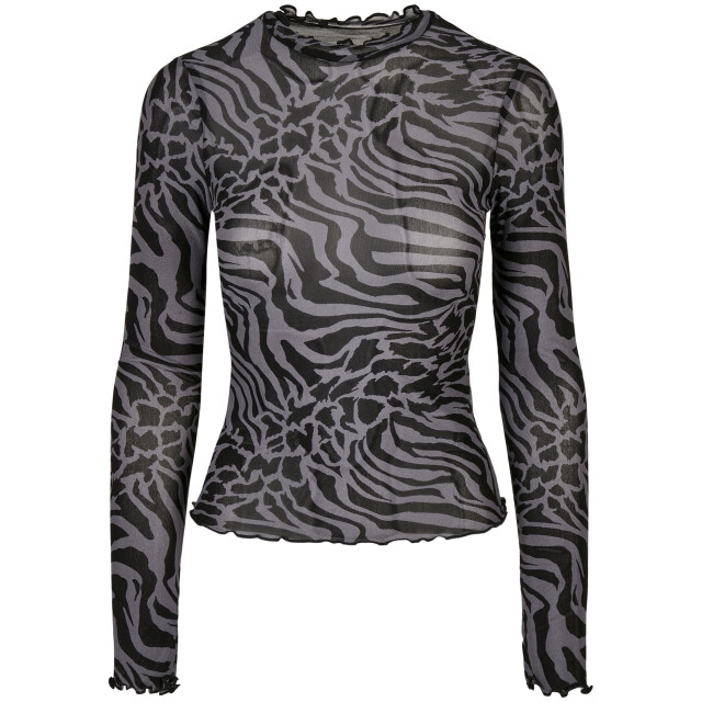 Urban Classics Dames mesh schildpadhals top met all-over print en lange mouwen UTTN1268_asphaltblack large