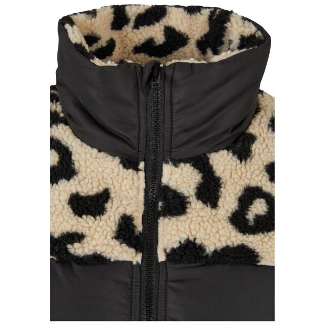 Urban Classics Dames sherpa pufferjas met luipaardprint UTTN1309_blacksand large