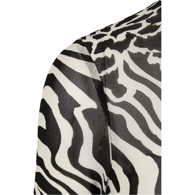 Urban Classics Dames mesh schildpadhals top met all-over print en lange mouwen UTTN1268_whiteblack large