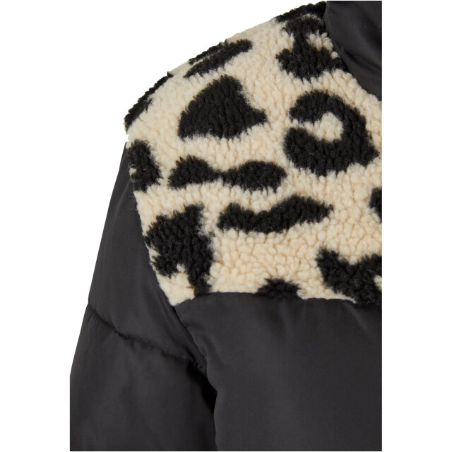 Urban Classics Dames sherpa pufferjas met luipaardprint UTTN1309_blacksand large