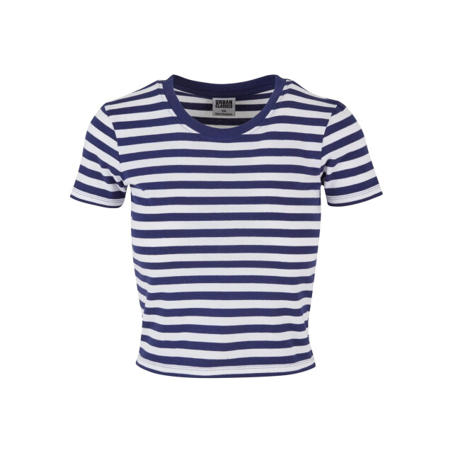 Urban Classics Dames gestreept kort t-shirt UTTN1256_whitedarkblue large