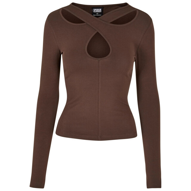 Urban Classics Dames uitgesneden kruishals top met lange mouwen UTTN1203_brown large