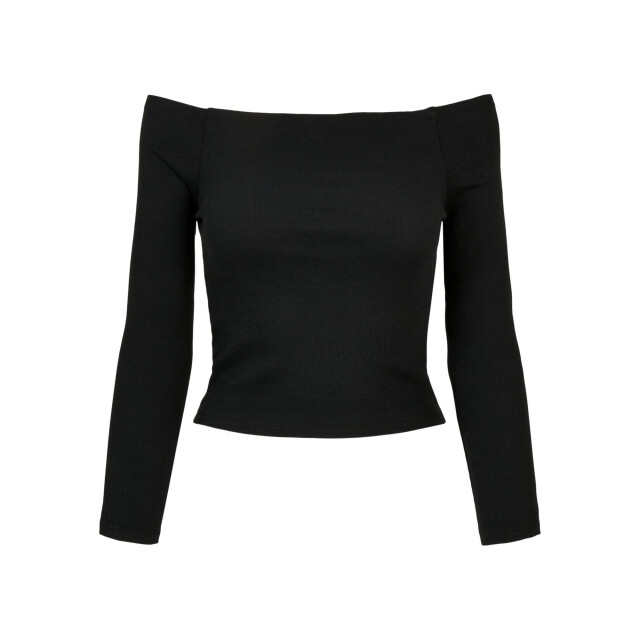 Urban Classics Dames geribbelde off shoulder top met lange mouwen UTTN1196_black large
