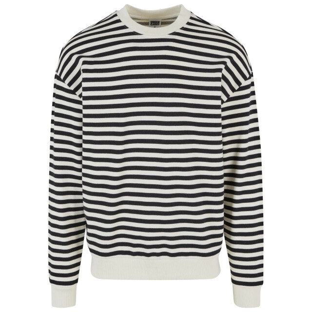 Urban Classics Heren sweatshirt met gestreepte ronde hals UTTN1177_whitesandblack large