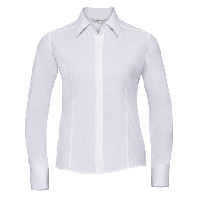Russell Athletic Collectie dames lange mouwen poly-katoen gemakkelijk onderhoud gepaste poplin shirt UTFK738_white large