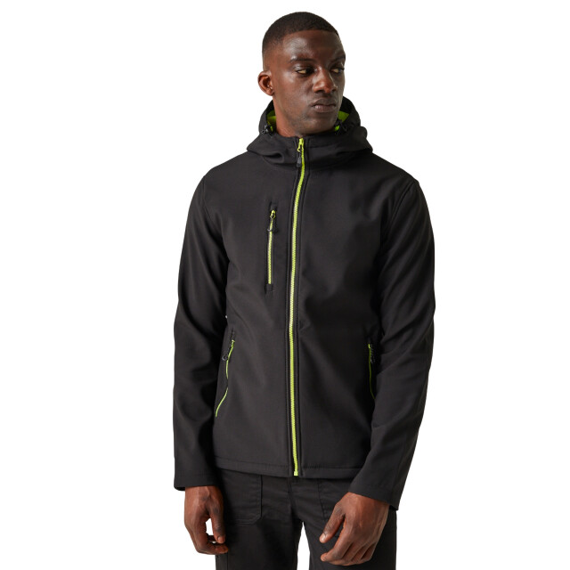 Regatta Heren navigate dubbellaags soft shell jacket met capuchon UTFK3122_blacklimegreen large