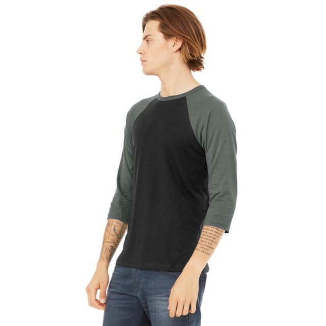 Bella + Canvas Canvas heren 3/4 mouwen baseball t-shirt UTFK271_blackdeepheathergrey large