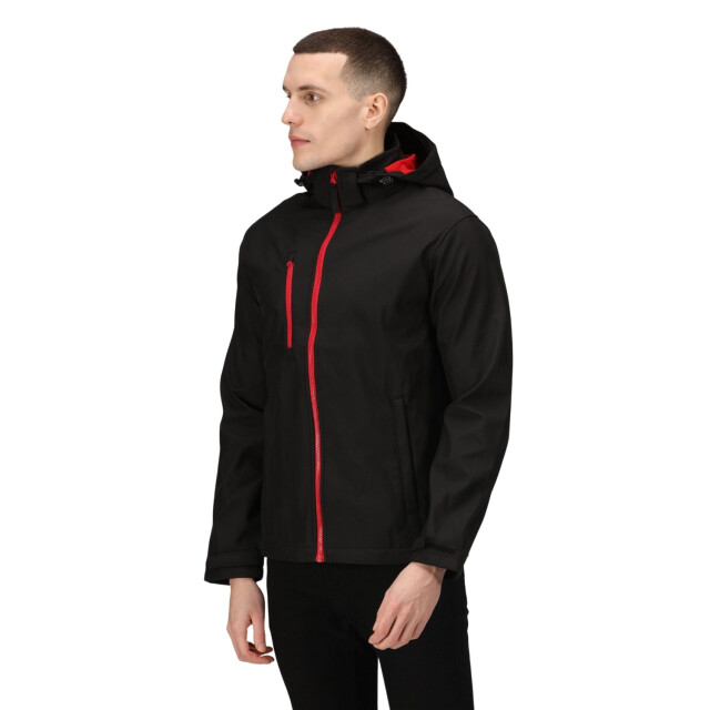 Regatta Heren venturer 3 layer hooded soft shell jacket UTFK2621_blackred large