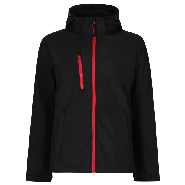 Regatta Heren venturer 3 layer hooded soft shell jacket UTFK2621_blackred large