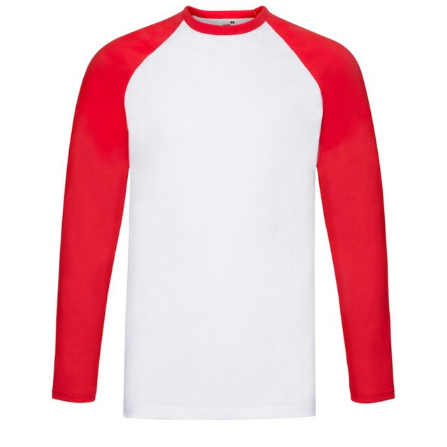 Fruit of the Loom Heren valueweight baseball t-shirt met lange mouwen UTFK2329_whitered large
