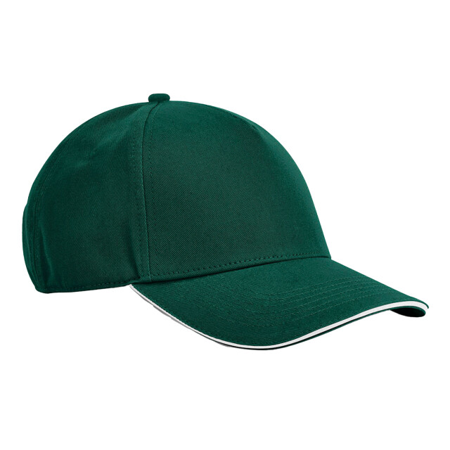 Beechfield Earthaware classic 5 panel organic cotton sandwich peak baseball cap UTFK2246_bottlegreenwhite large