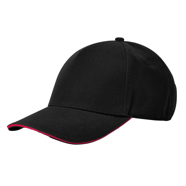 Beechfield Earthaware classic 5 panel organic cotton sandwich peak baseball cap UTFK2246_blackclassicred large