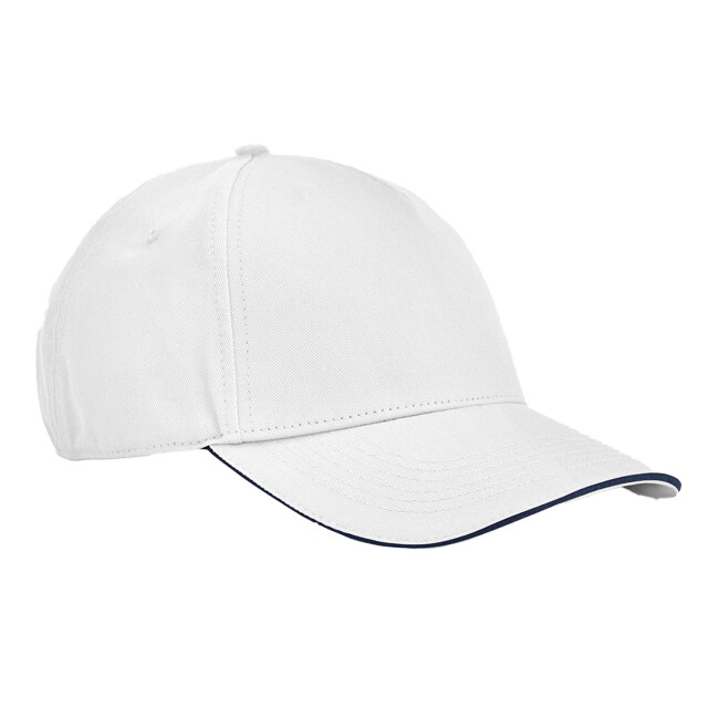 Beechfield Earthaware classic 5 panel organic cotton sandwich peak baseball cap UTFK2246_whitefrenchnavy large