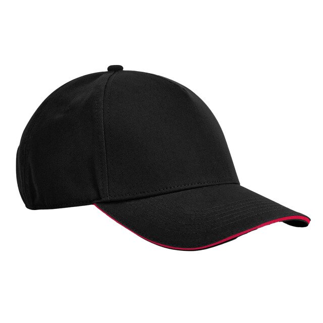 Beechfield Earthaware classic 5 panel organic cotton sandwich peak baseball cap UTFK2246_blackclassicred large