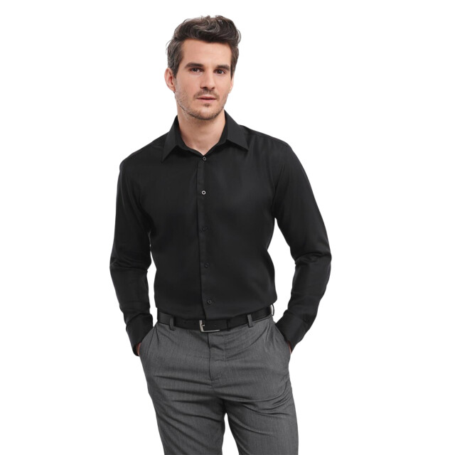 Russell Athletic Heren ultimate non-iron getailleerde overhemd met lange mouwen UTFK2224_black large