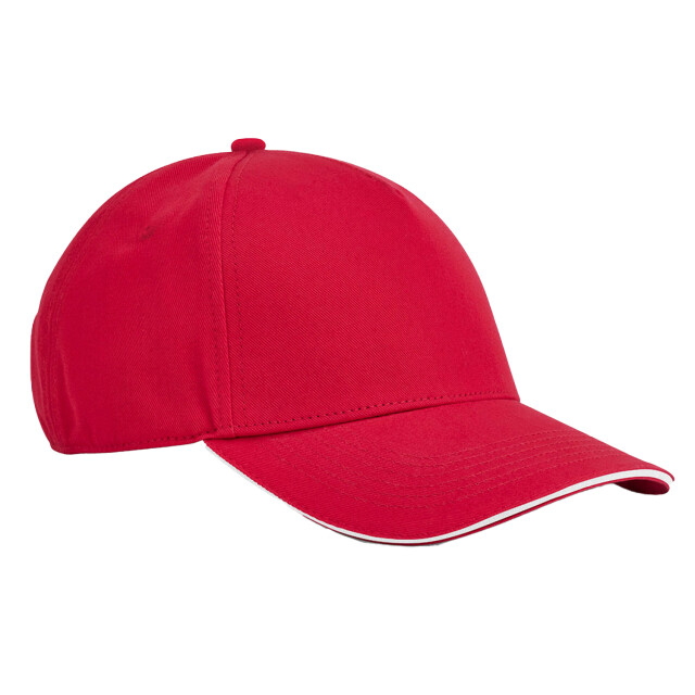 Beechfield Earthaware classic 5 panel organic cotton sandwich peak baseball cap UTFK2246_classicredwhite large
