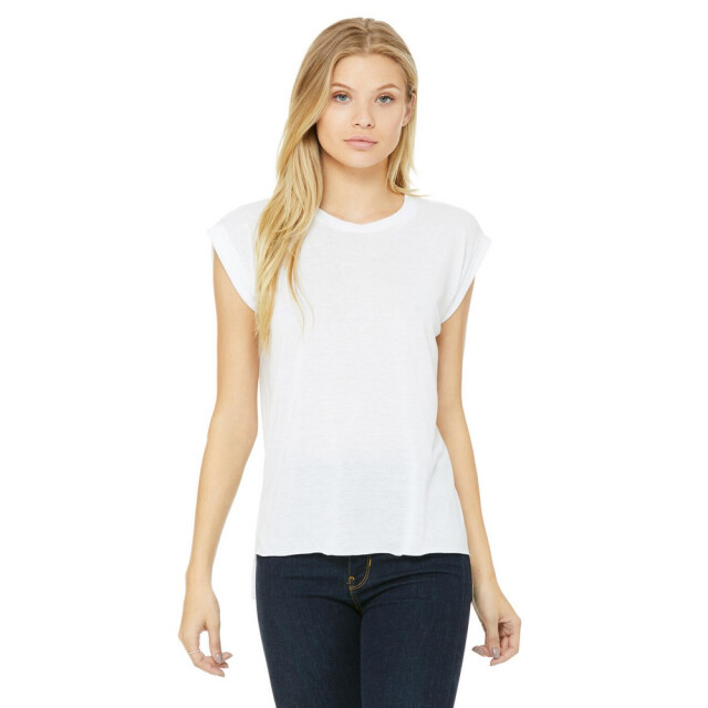 Bella + Canvas Dames flowy muscle t-shirt met opgerolde mouwen UTFK2081_white large