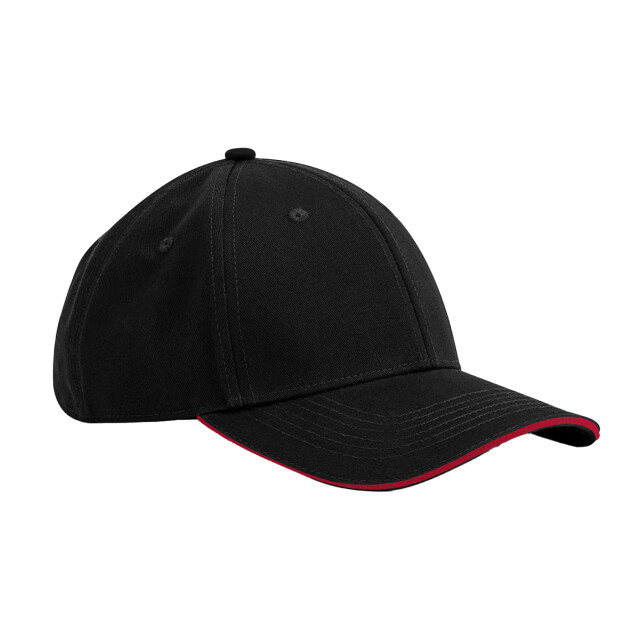 Beechfield Earthaware 6 paneel organic cotton sandwich peak cap UTFK1957_blackclassicred large