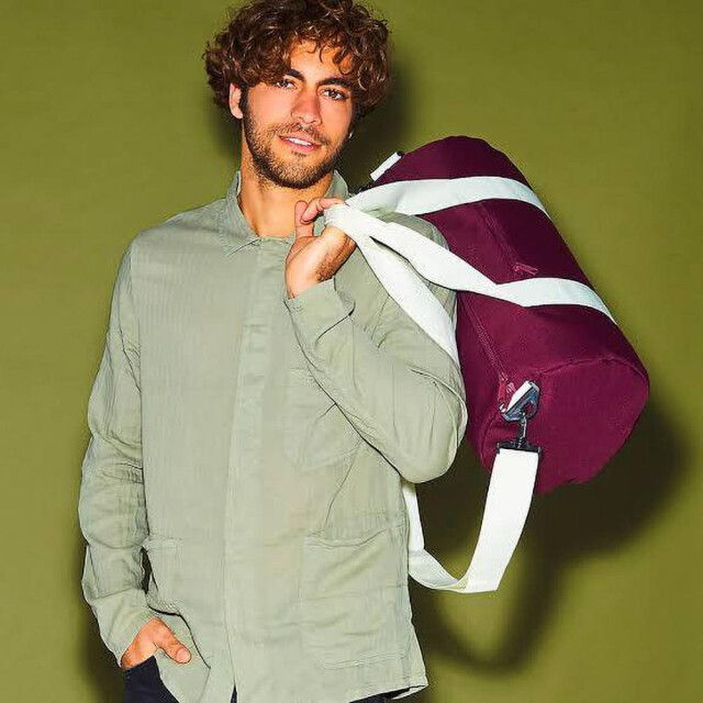 Bagbase Gewoon varsity barrel / duffle bag (20 liter) UTFK183_burgundyoffwhite large
