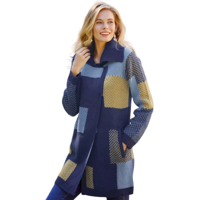 Atlas for Women Gebreide damesjas met patchwork UTAF1061_blue large