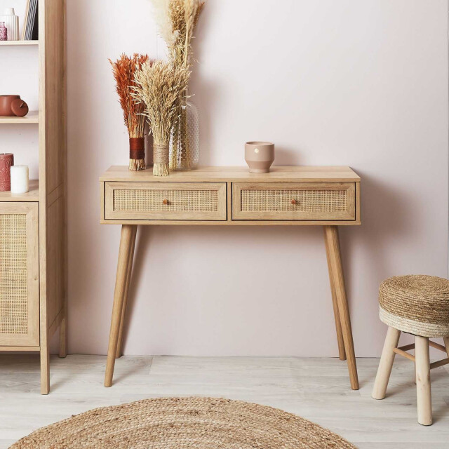 Home Deco Factory Sidetable bali met rattan voorzijde 29x100x81 cm consoletafel - 3048952 large