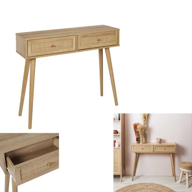 Home Deco Factory Sidetable bali met rattan voorzijde 29x100x81 cm consoletafel - 3048952 large