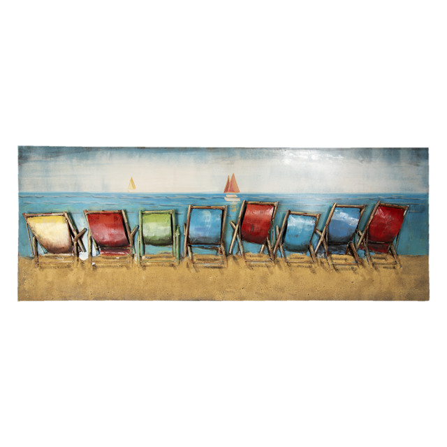 Clayre & Eef Clayre & eef metalen schilderij 160x60 cm rood ijzer rechthoek strand 1217025 large