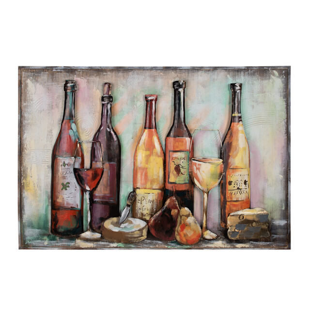 Clayre & Eef Clayre & eef 3d schilderijen metaal 120x80 cm rood ijzer hout wijnfles 2827647 large