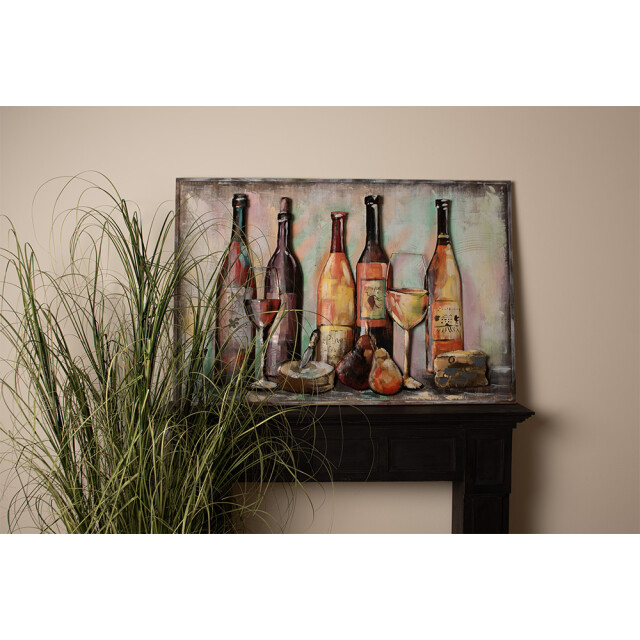 Clayre & Eef Clayre & eef 3d schilderijen metaal 120x80 cm rood ijzer hout wijnfles 2827647 large