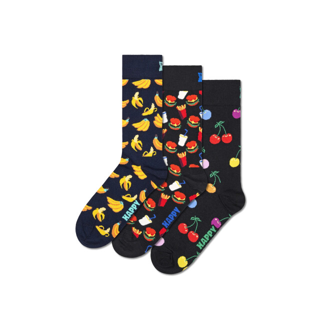 Happy Socks Classic sokken banaan kersen hamburger 3-pack HS-P000990 large